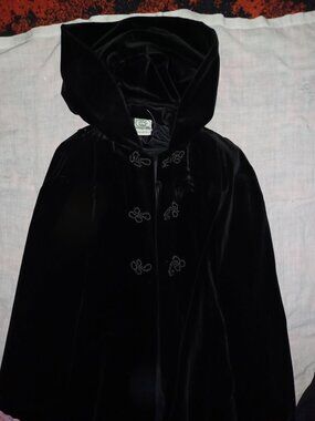 Laura Ashley black velvet hooded cape s/m unworn